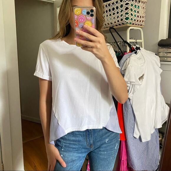 English Landing Blue White Stripe Top Sz Small High Low Flowy - Picture 1 of 6